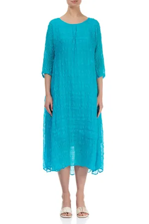 Flowy Tie Up Bright Turquoise Textured Silk Dress