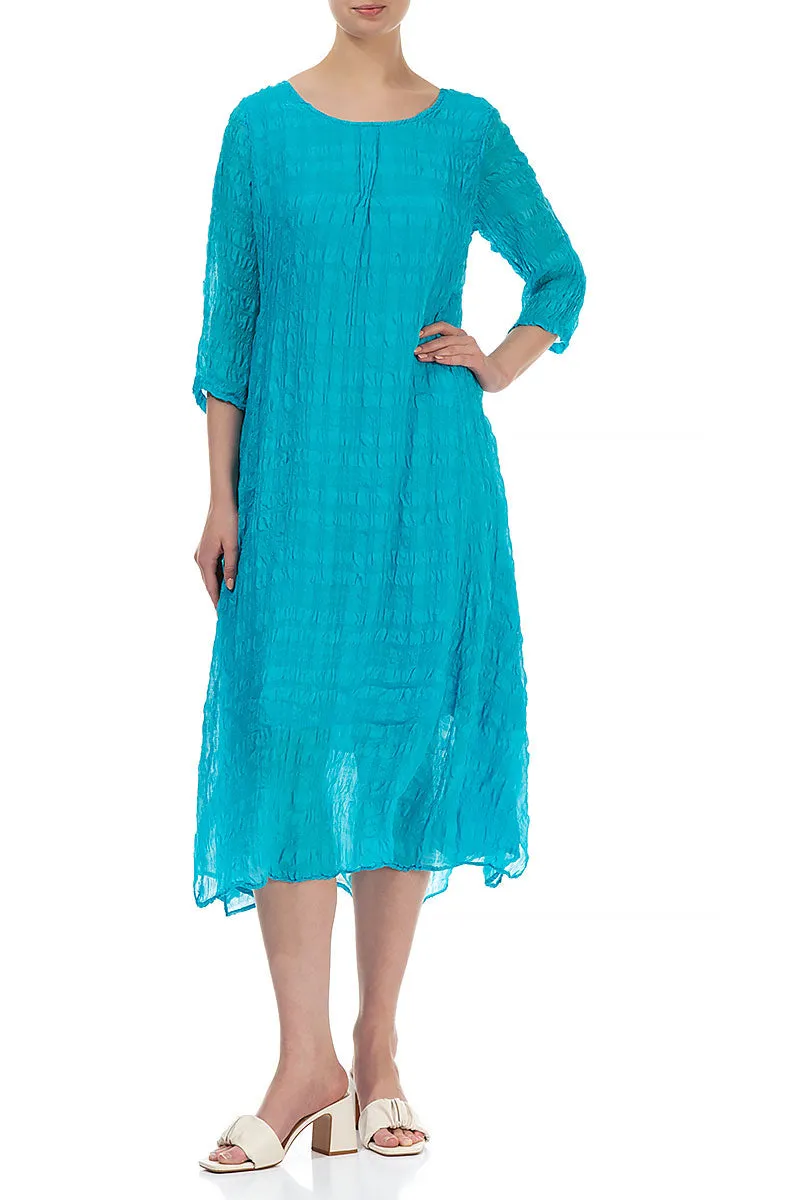 Flowy Tie Up Bright Turquoise Textured Silk Dress