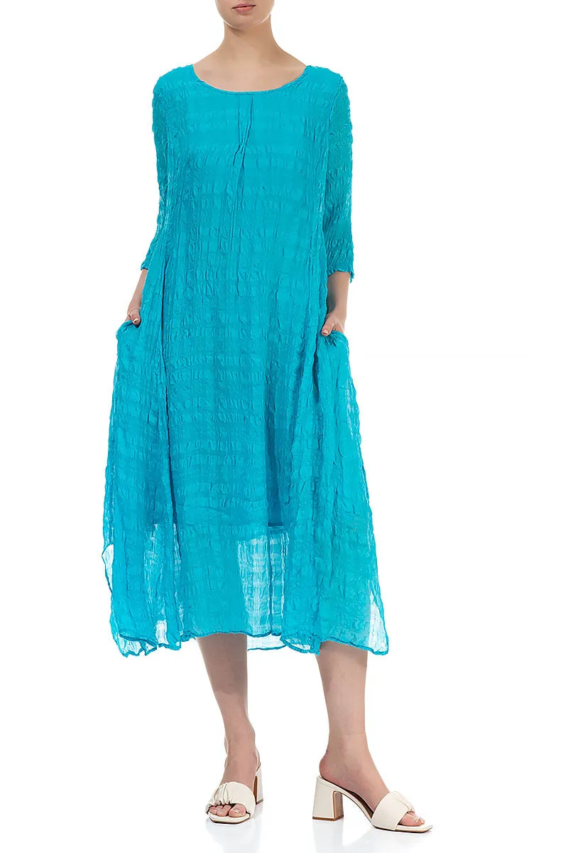 Flowy Tie Up Bright Turquoise Textured Silk Dress