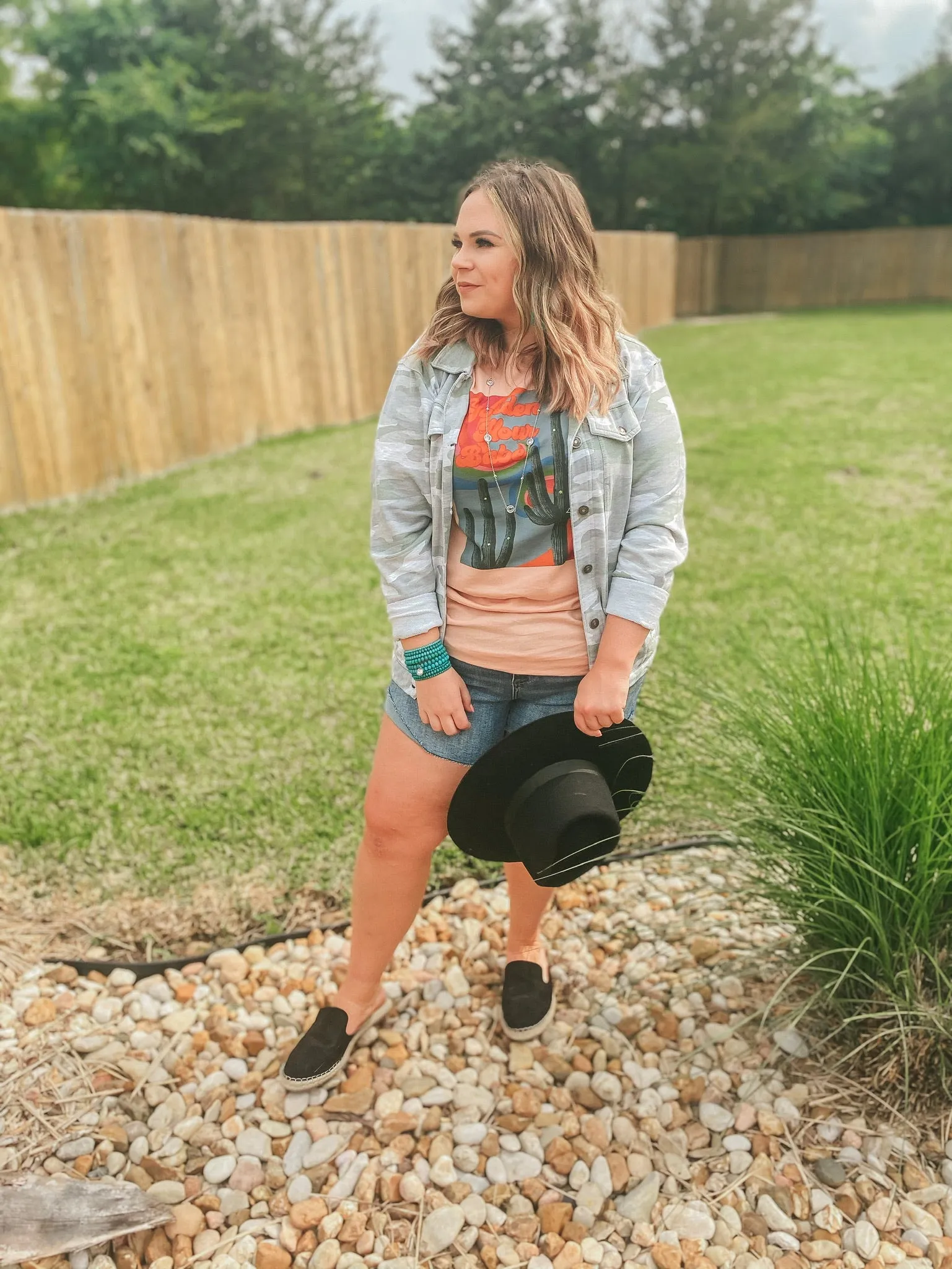 Golden Hour Babe Short Sleeve Saguaro Graphic Tee in Peach Pink