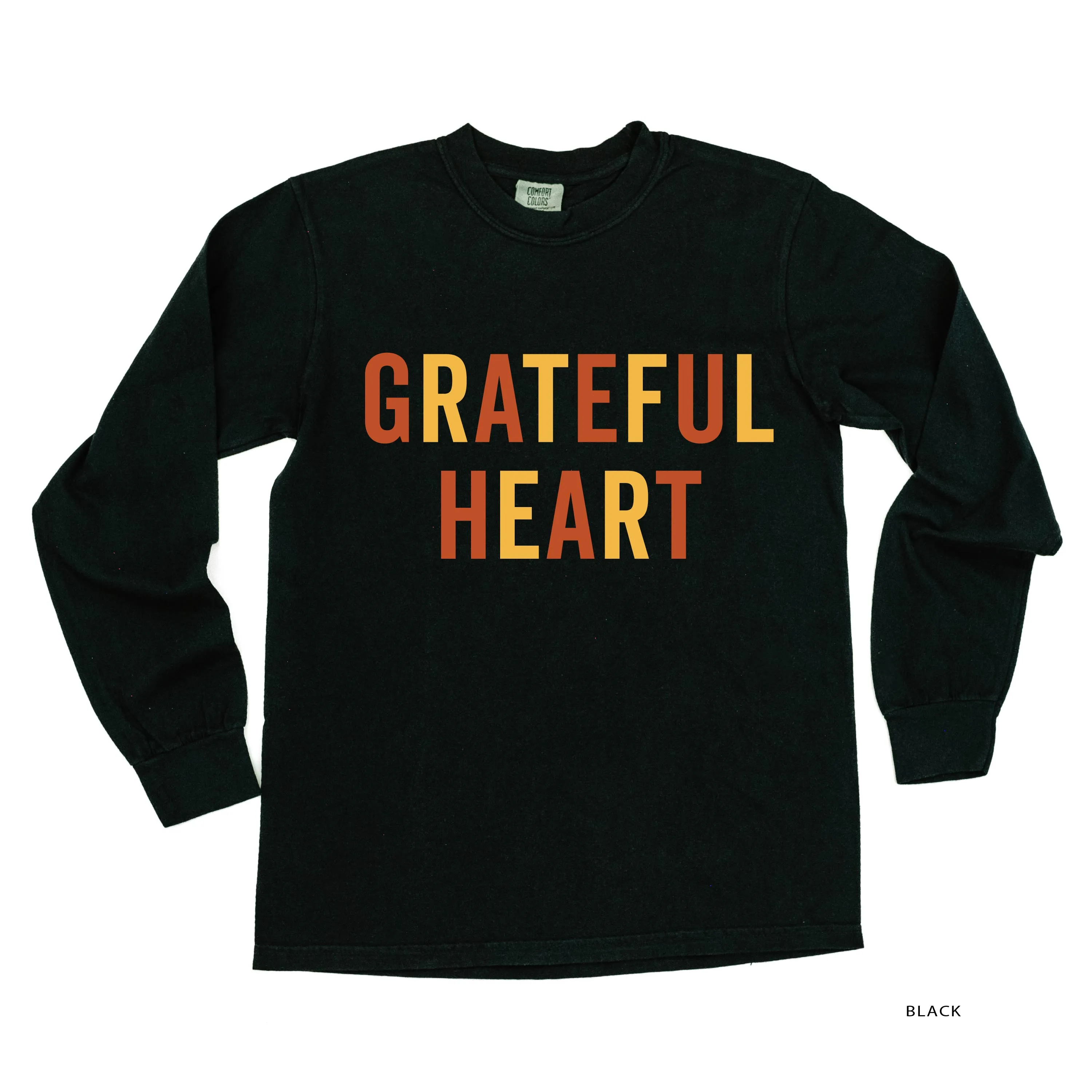 Grateful Heart - Block Font - LONG SLEEVE COMFORT COLORS TEE