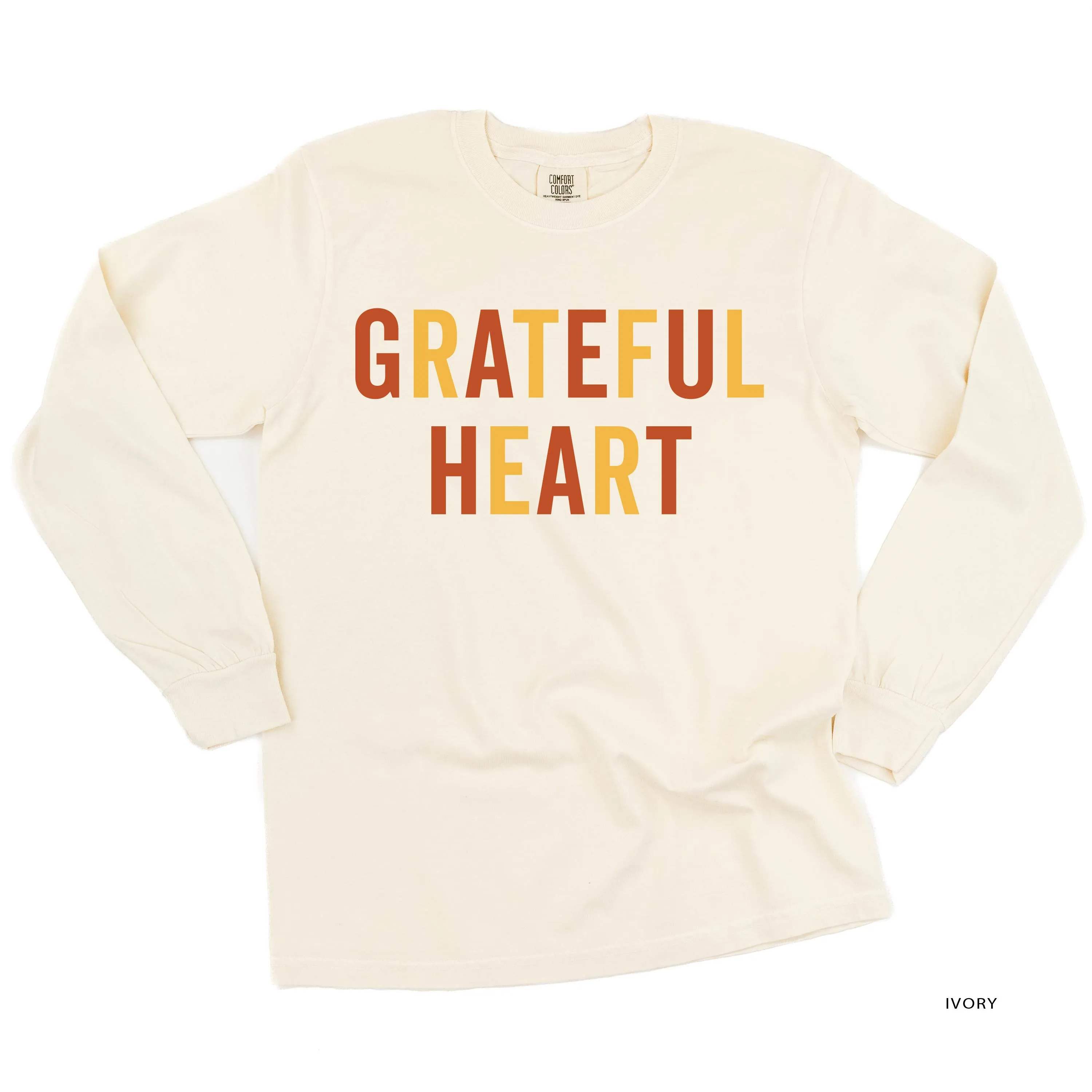 Grateful Heart - Block Font - LONG SLEEVE COMFORT COLORS TEE