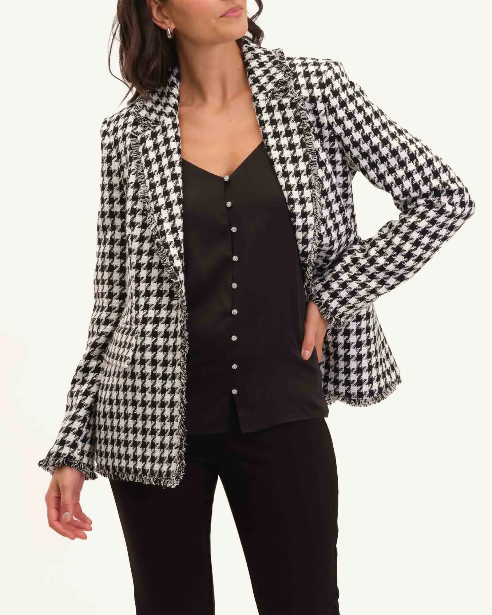 Houndstooth Textured Boucle Jacket