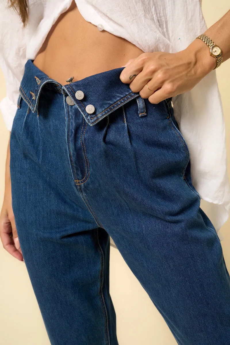 Insane High Rise Flap Waisted Relaxed Jeans