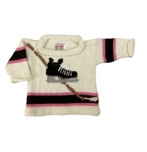Ivory Pink and Black Hockey Skate Roll Neck Sweater
