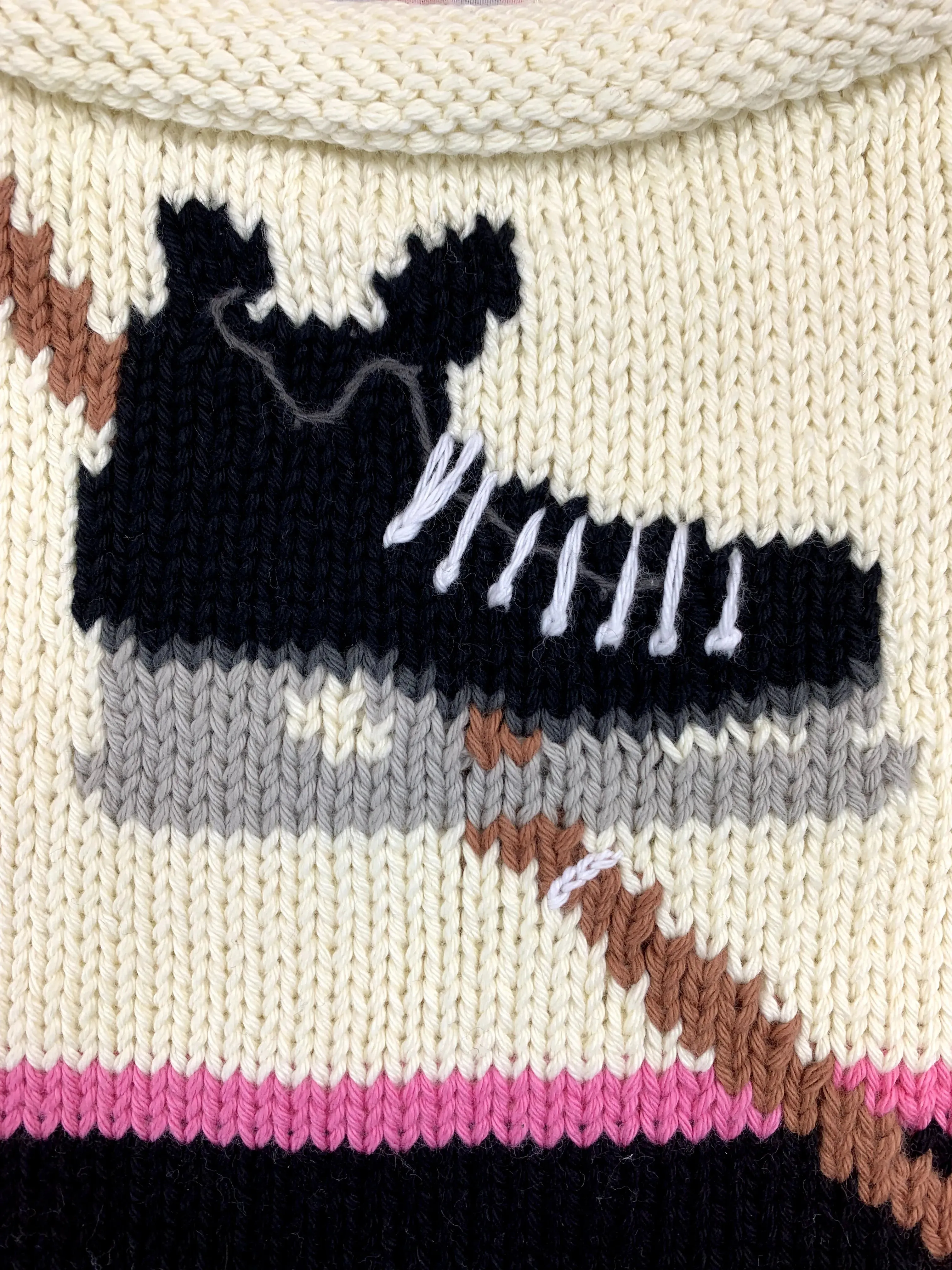 Ivory Pink and Black Hockey Skate Roll Neck Sweater