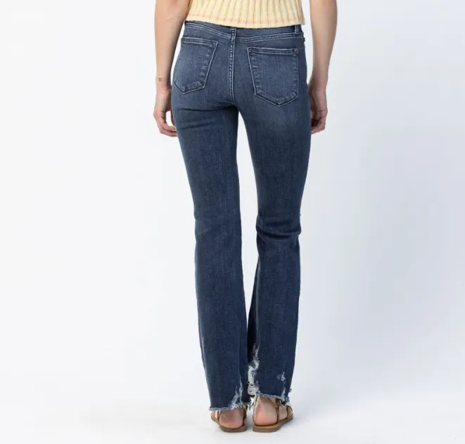 Judy Blue Mid Rise Distressed Dark Wash Slim Bootcut Jean