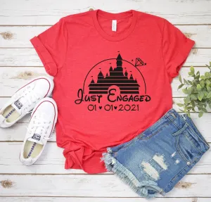 Just Engaged Disney Castle Themed T Shirt - I Said Yes - Custom Date - Personalized Gift for Bride