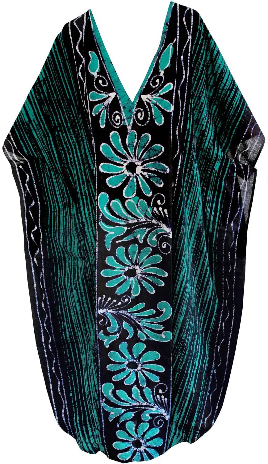 LA LEELA Cotton Batik Printed Women's Kaftan Kimono Summer Beachwear Cover up Dress Green_U912