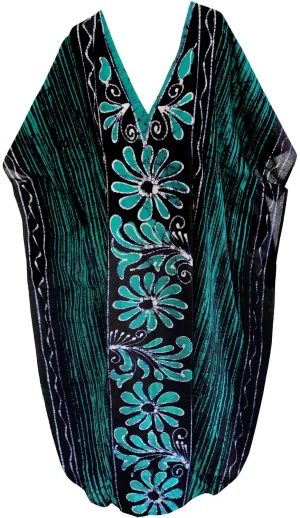 LA LEELA Cotton Batik Printed Women's Kaftan Kimono Summer Beachwear Cover up Dress Green_U912