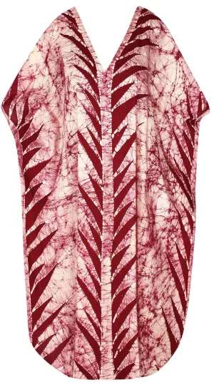 LA LEELA Cotton Batik Printed Women's Kaftan Kimono Summer Beachwear Cover up Dress  Maroon_X895
