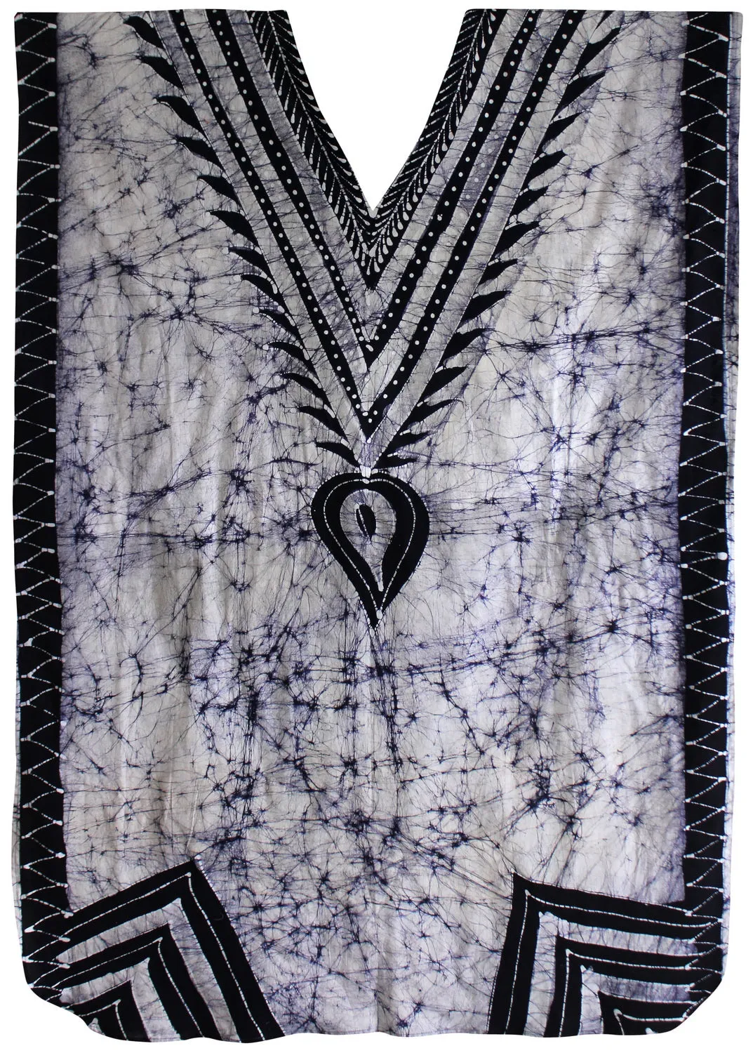 LA LEELA Cotton Batik Printed Women's Kaftan Kimono Summer Beachwear Cover up Dress OSFM 14-18W [L- 2X] Navy Blue_Q331