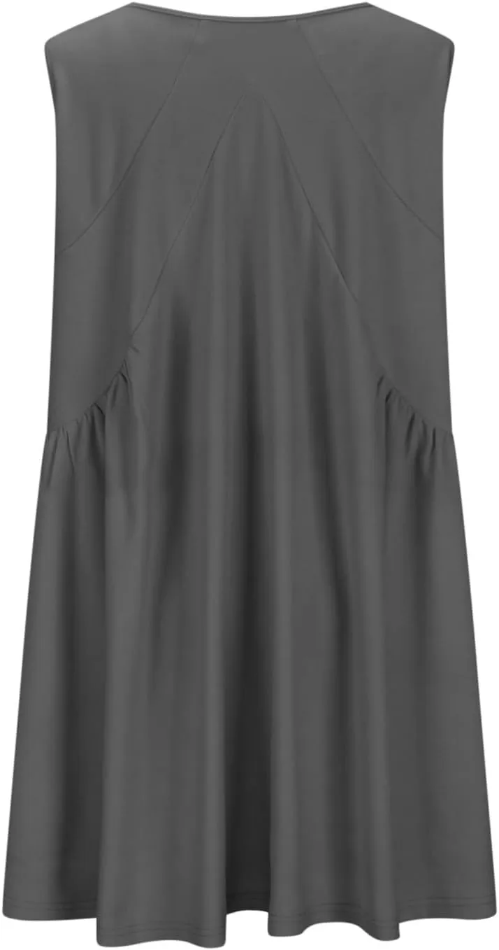 lcepcy Womens Summer Sleeveless Mini Sundress Casual Loose V Neck Swing Flowy Beach Dress with Pocket Pleated Dresses