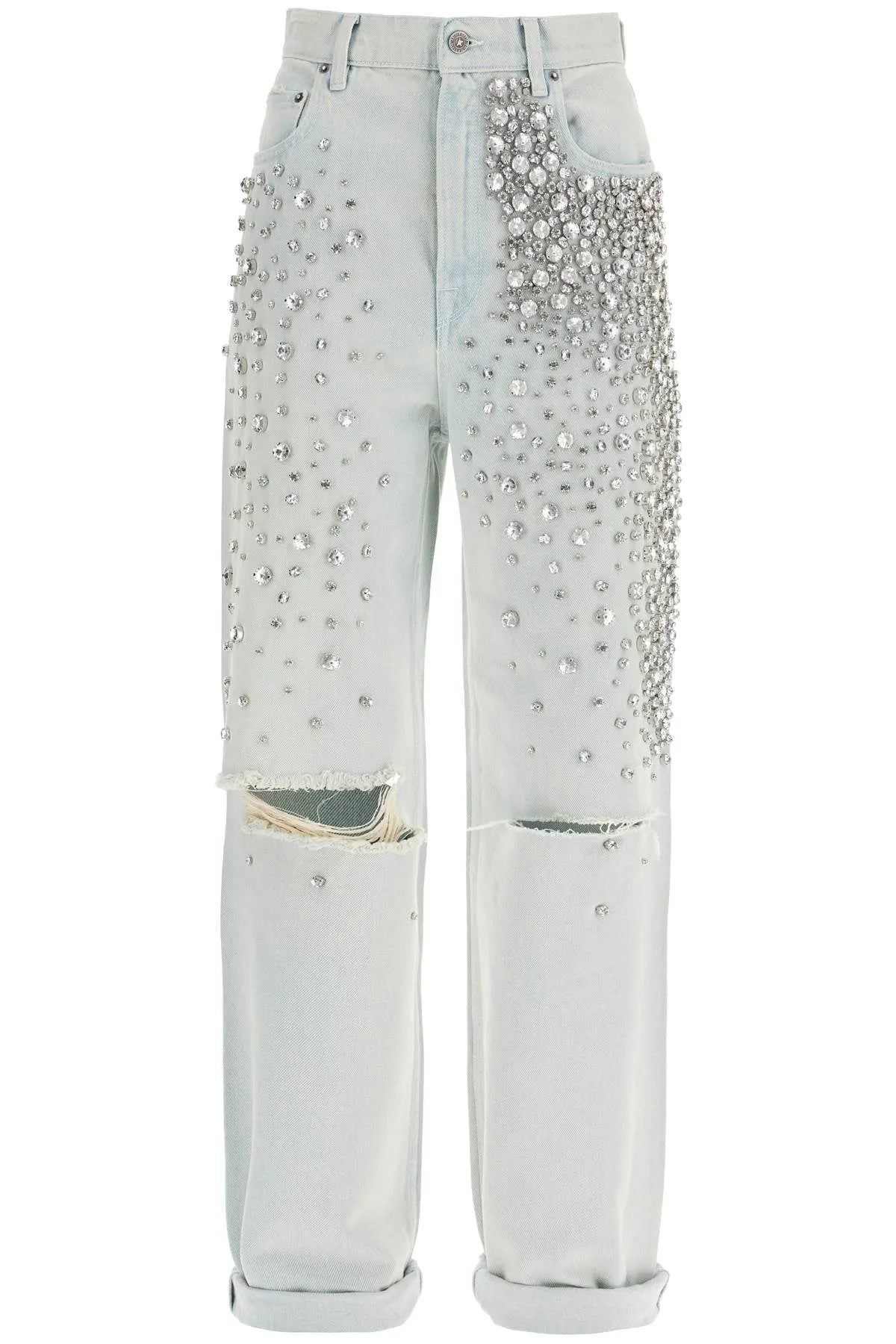 light blue cotton jeans with crystal stones GWP00844 P000626 BLUE