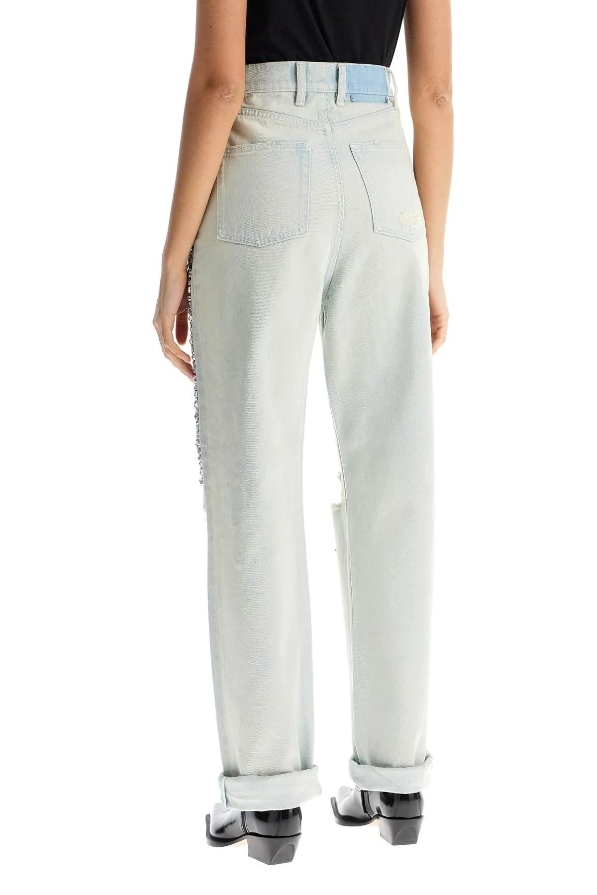 light blue cotton jeans with crystal stones GWP00844 P000626 BLUE