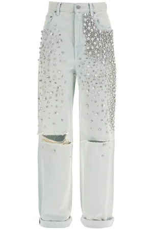 light blue cotton jeans with crystal stones GWP00844 P000626 BLUE