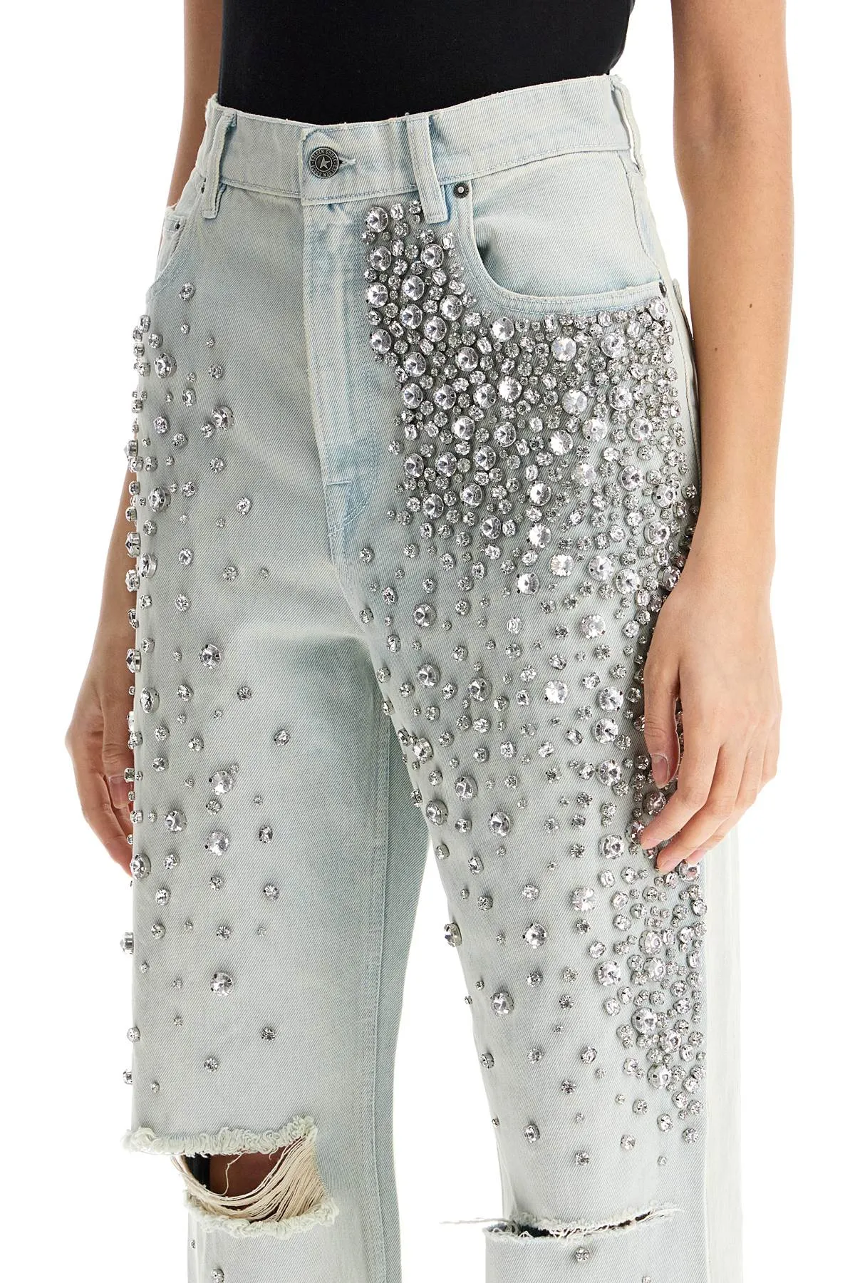 light blue cotton jeans with crystal stones GWP00844 P000626 BLUE