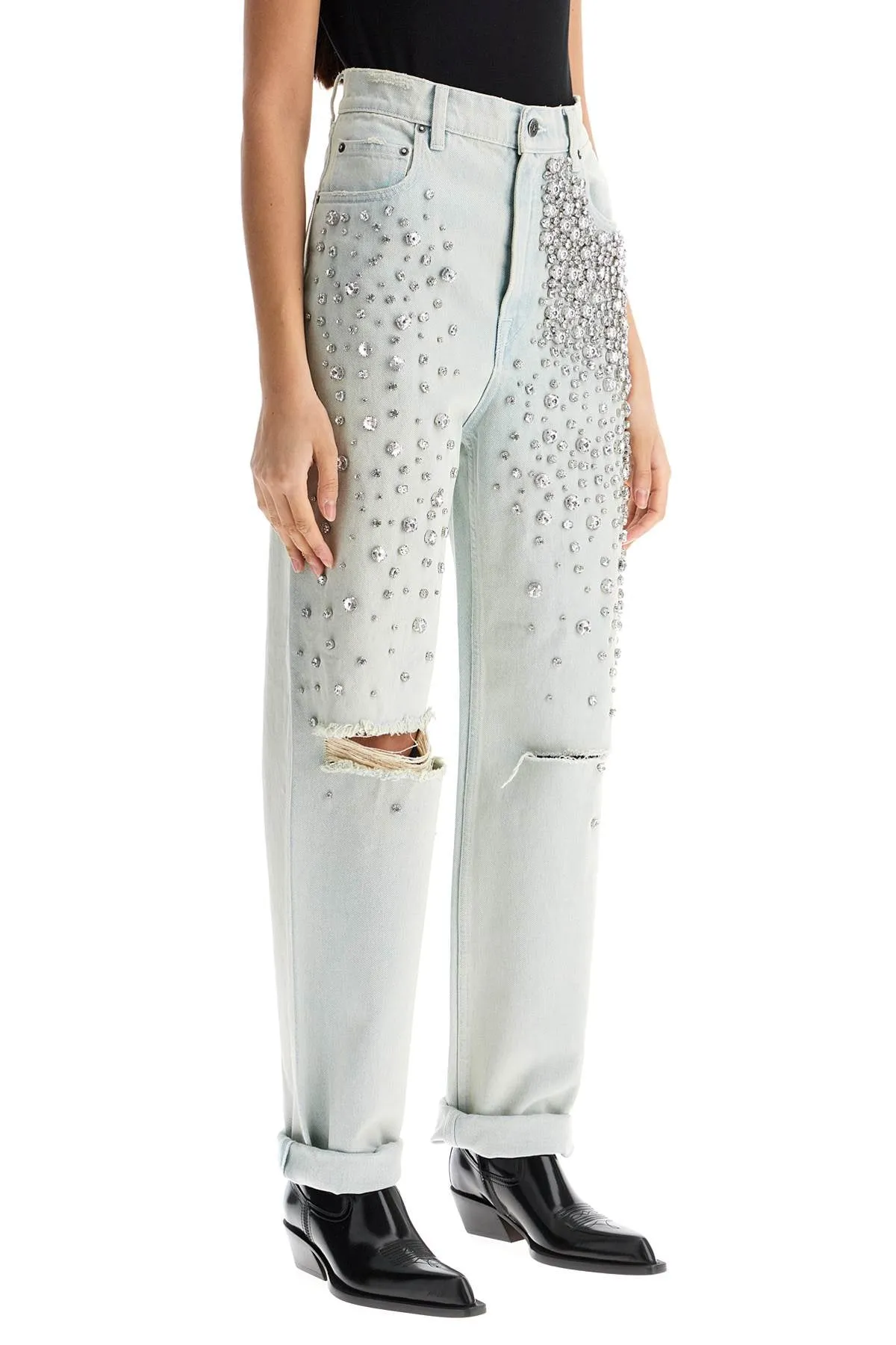 light blue cotton jeans with crystal stones GWP00844 P000626 BLUE