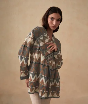 Long Reversible Jacquard Cardigan