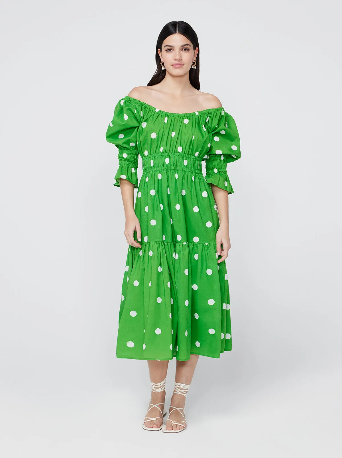 Margot Green Polka Dot Midi Dress