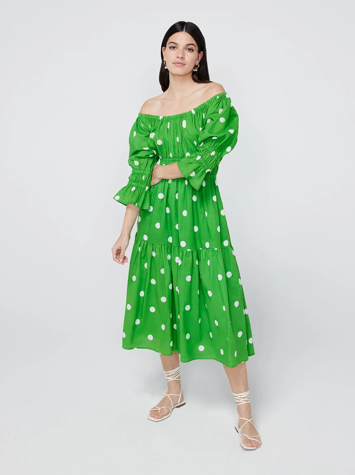Margot Green Polka Dot Midi Dress