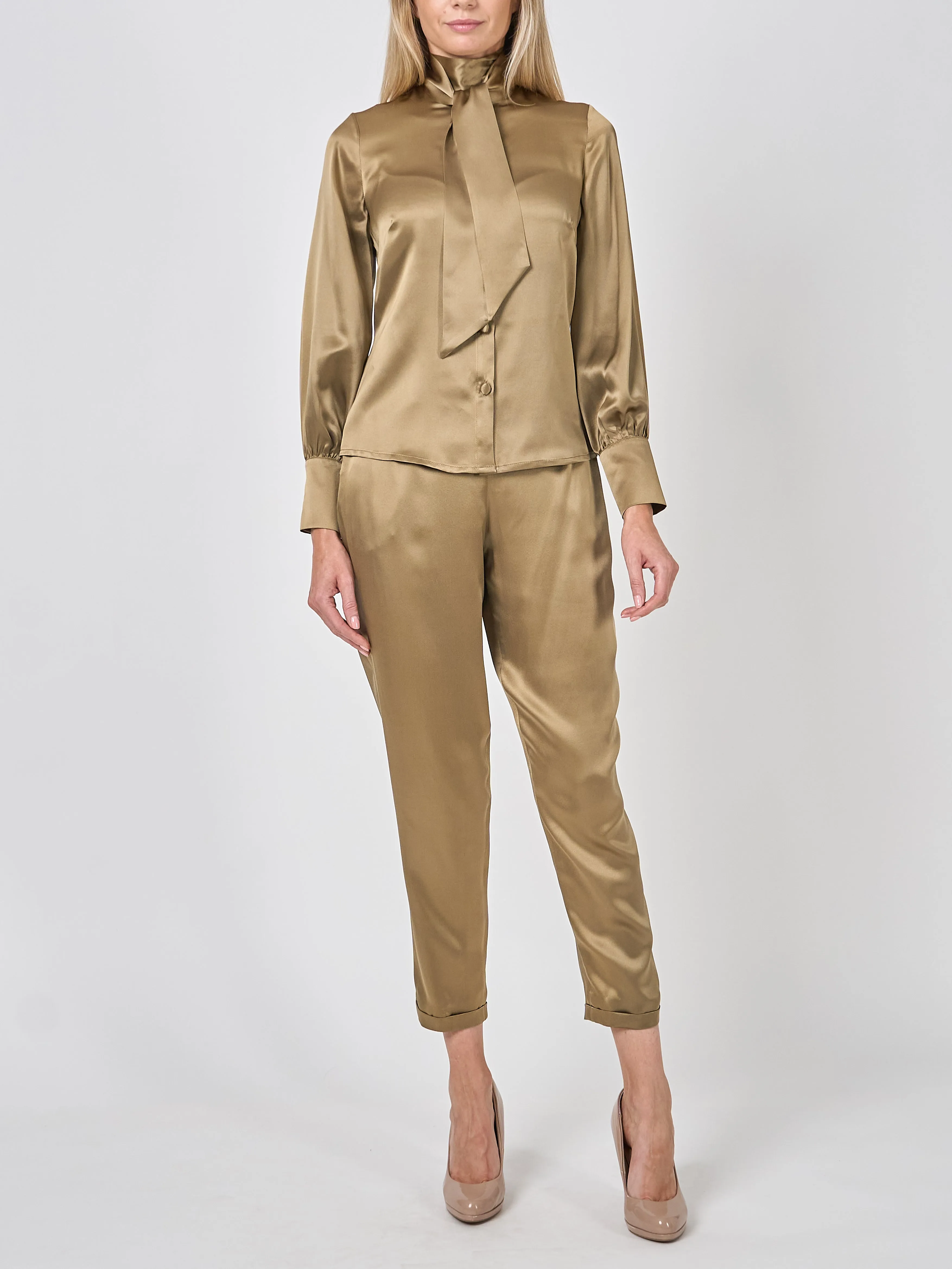 Megan Blouse Hay Gold Silk Crepe Satin