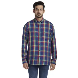 Men Blue Tailored Fit Checks Modal Full Sleeve Shirts