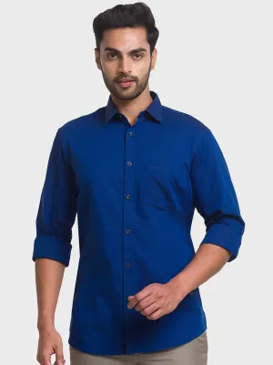 Men Blue Tailored Fit Cross Dyed Cotton Full Sleeve Shirts