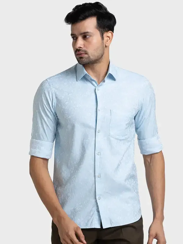 Men Blue Tailored Fit Yarn Dyed Cotton Full Sleeve Shirts