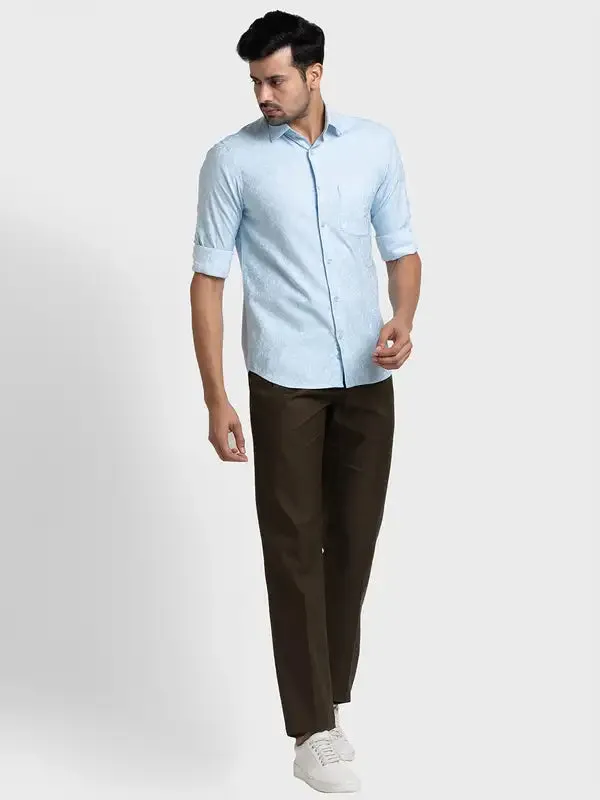 Men Blue Tailored Fit Yarn Dyed Cotton Full Sleeve Shirts