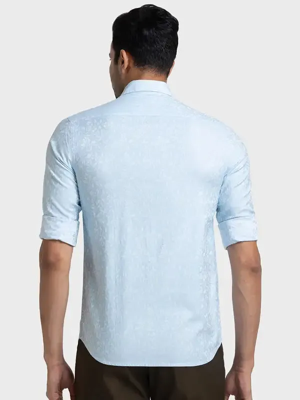 Men Blue Tailored Fit Yarn Dyed Cotton Full Sleeve Shirts