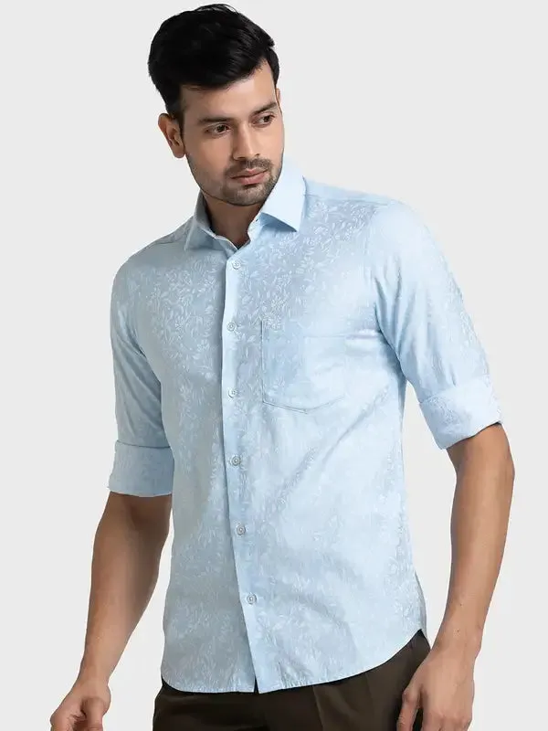 Men Blue Tailored Fit Yarn Dyed Cotton Full Sleeve Shirts