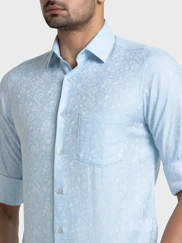 Men Blue Tailored Fit Yarn Dyed Cotton Full Sleeve Shirts