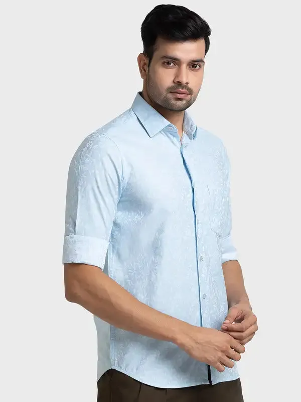 Men Blue Tailored Fit Yarn Dyed Cotton Full Sleeve Shirts