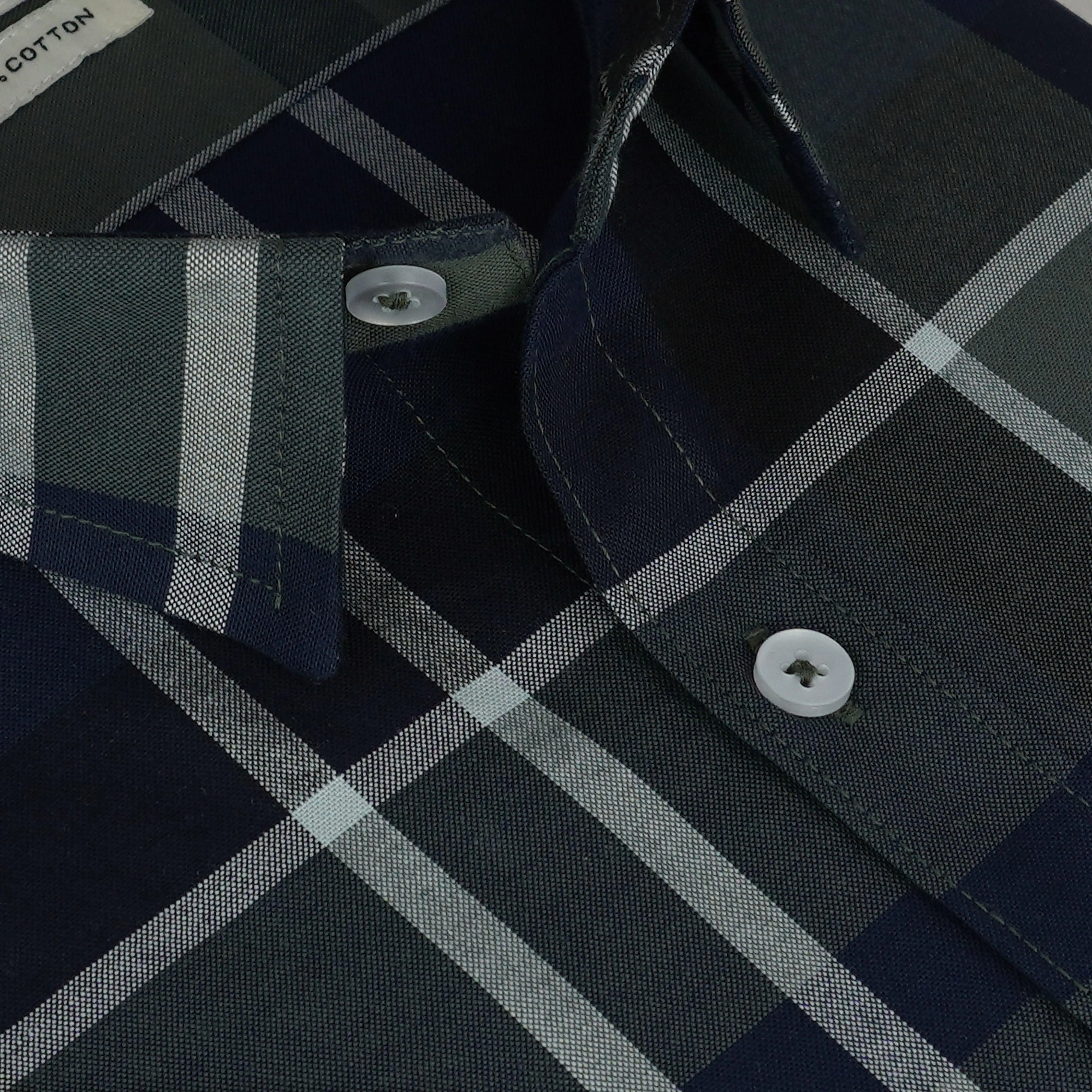 Men's 100% Cotton Plaid Checkered Half Sleeves Shirt (Blue)