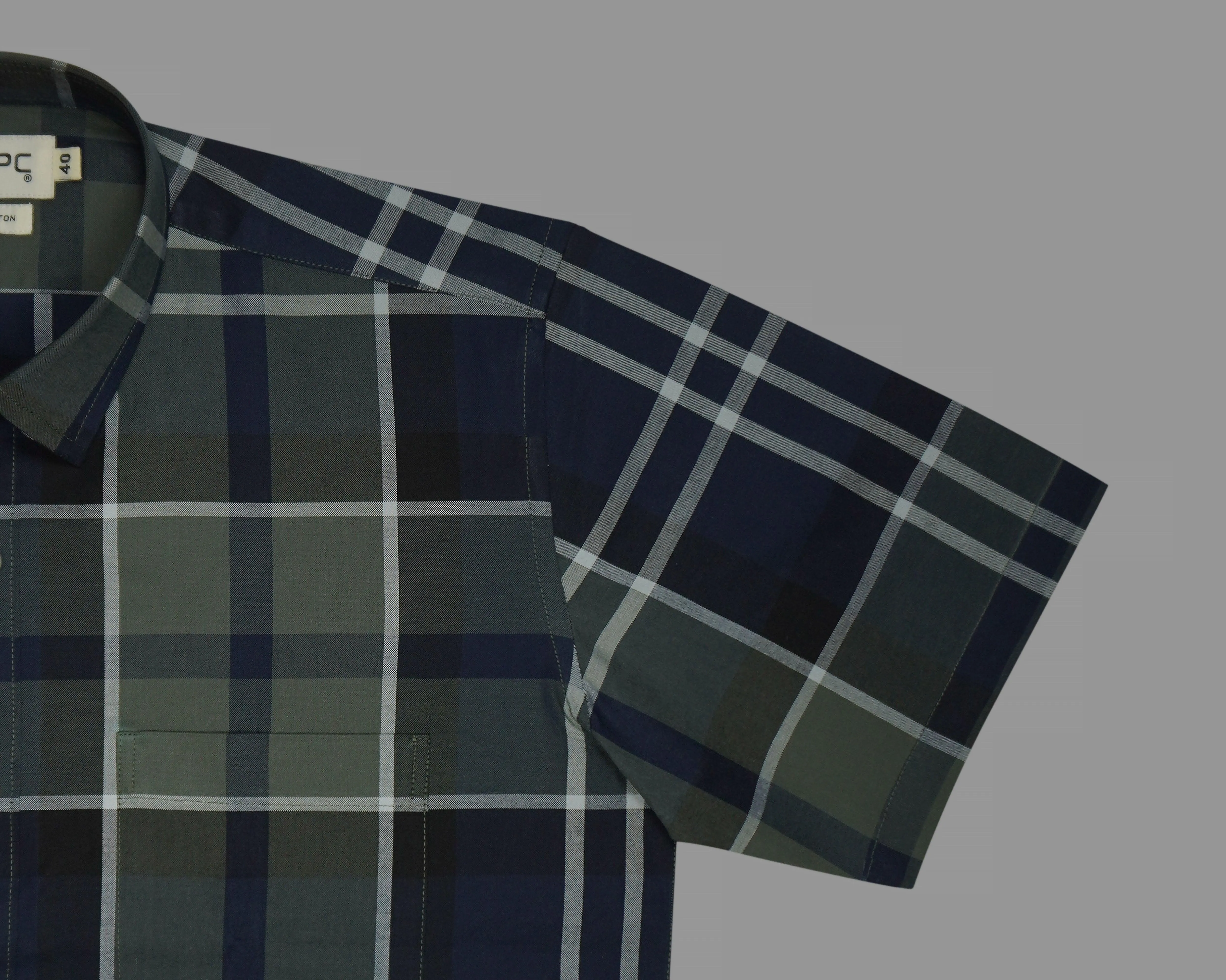 Men's 100% Cotton Plaid Checkered Half Sleeves Shirt (Blue)