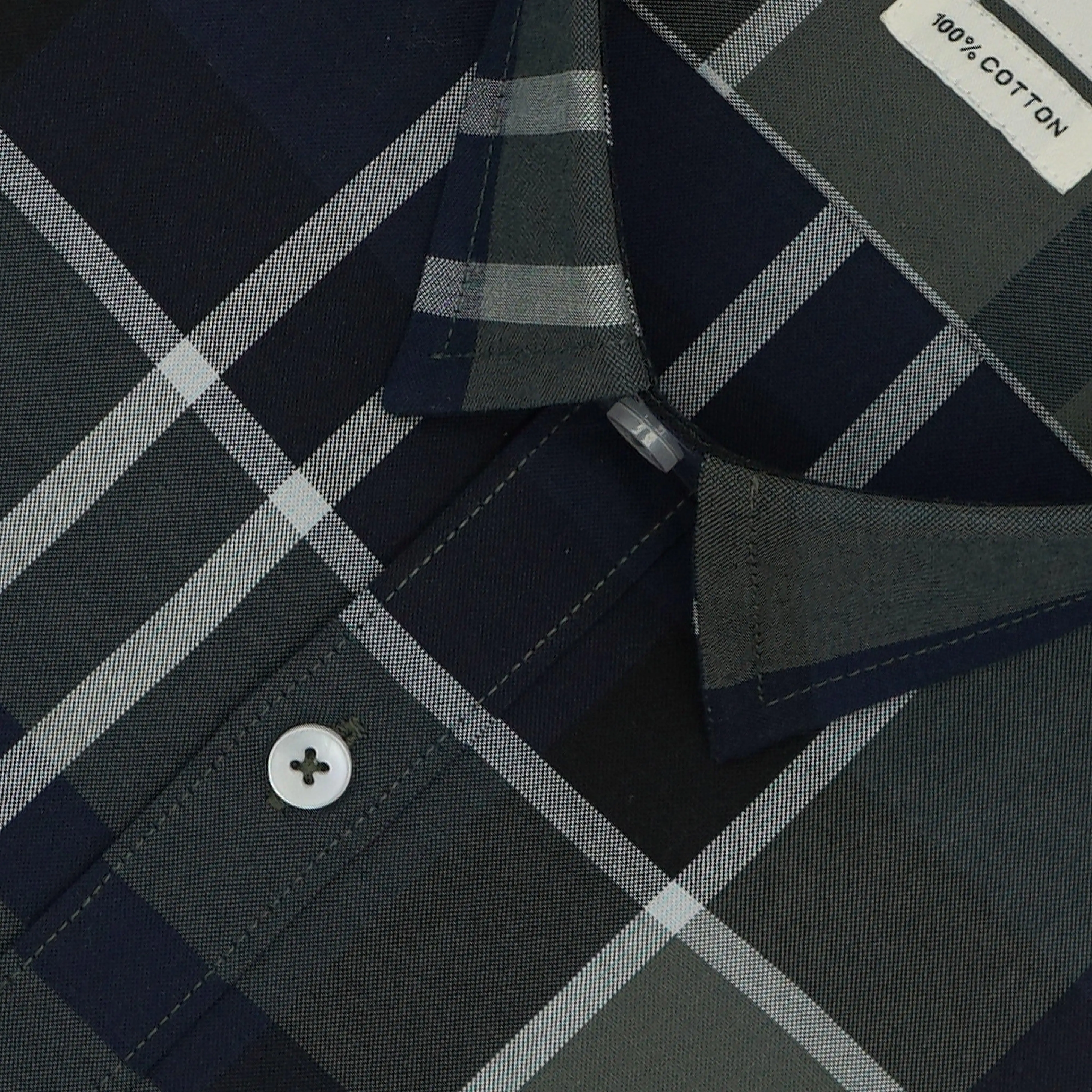 Men's 100% Cotton Plaid Checkered Half Sleeves Shirt (Blue)