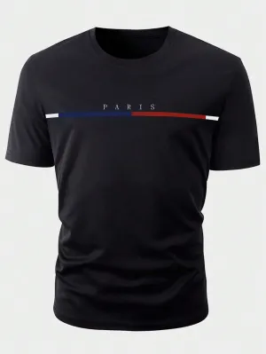 Men's Casual Letter Graphic Tee, Round Neck, Short Sleeve, Polyester