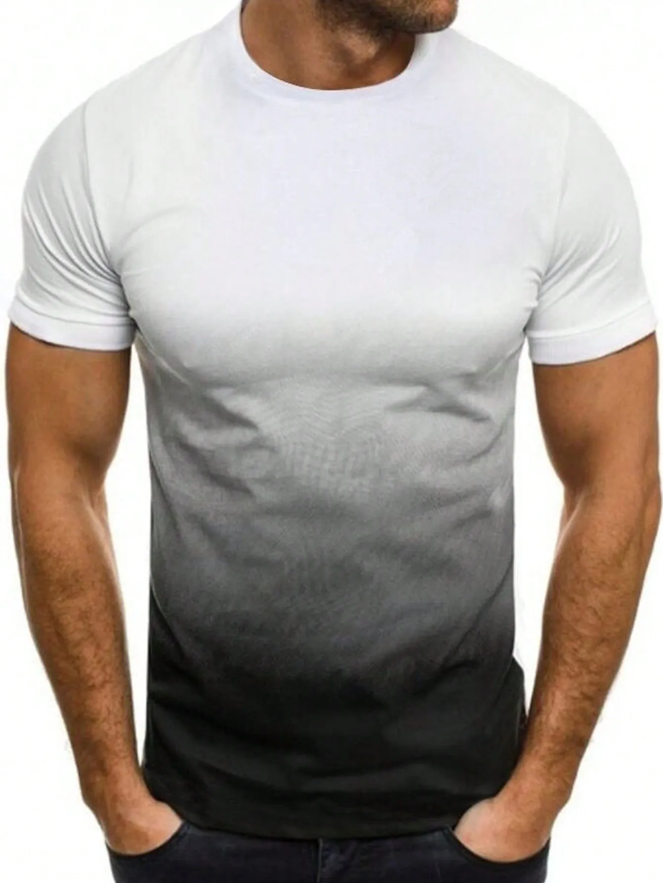 Men's Casual Ombre Round Neck Tee - Short Sleeve, Regular Fit
