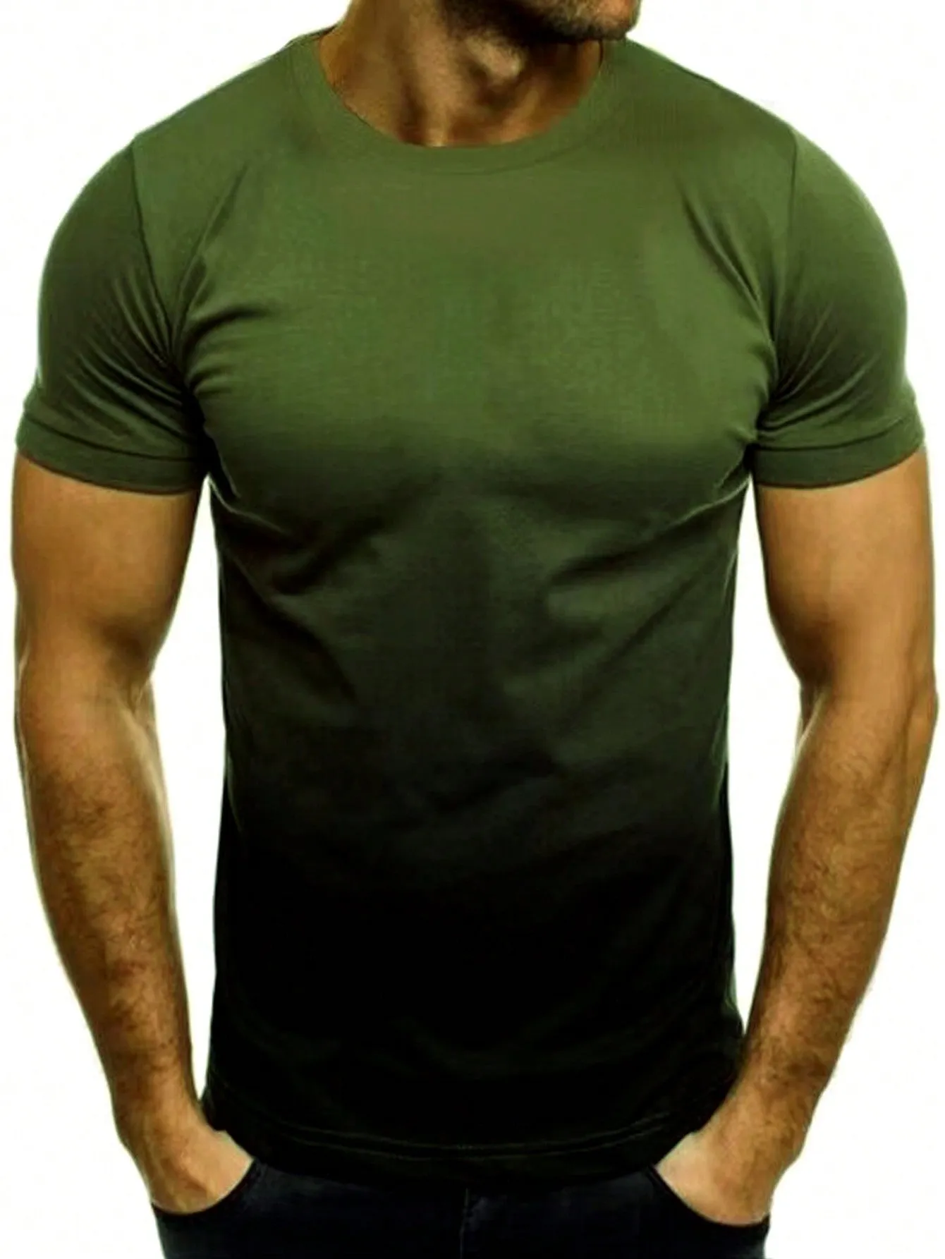 Men's Casual Ombre Round Neck Tee - Short Sleeve, Regular Fit