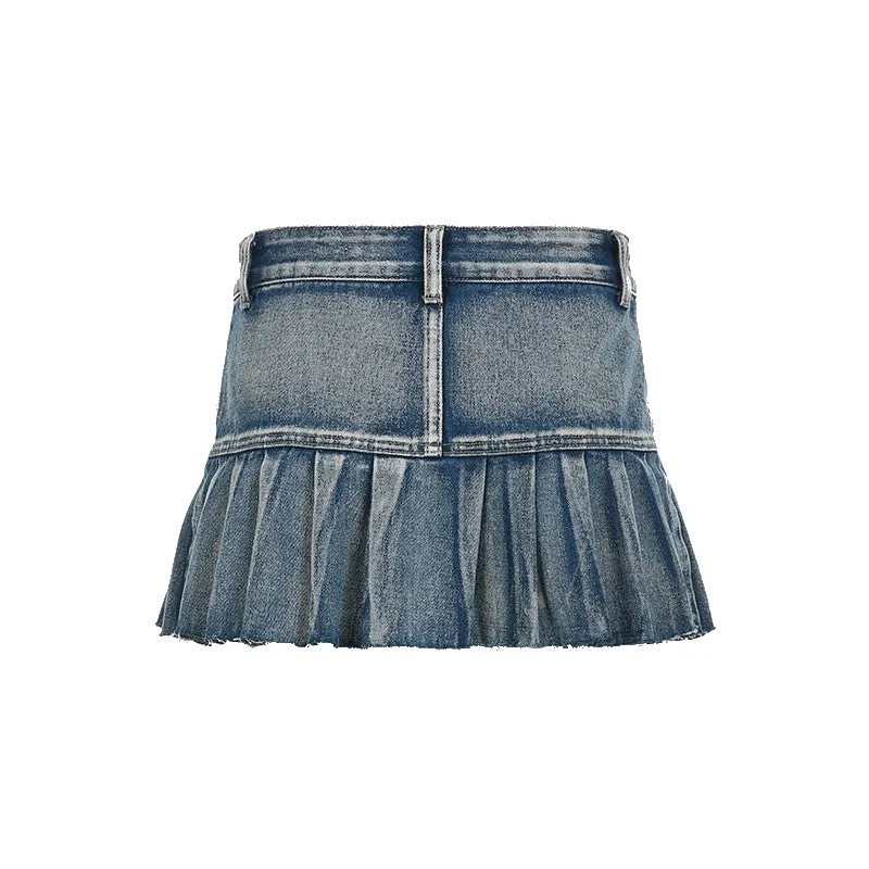 Mia Plated Denim Skirt