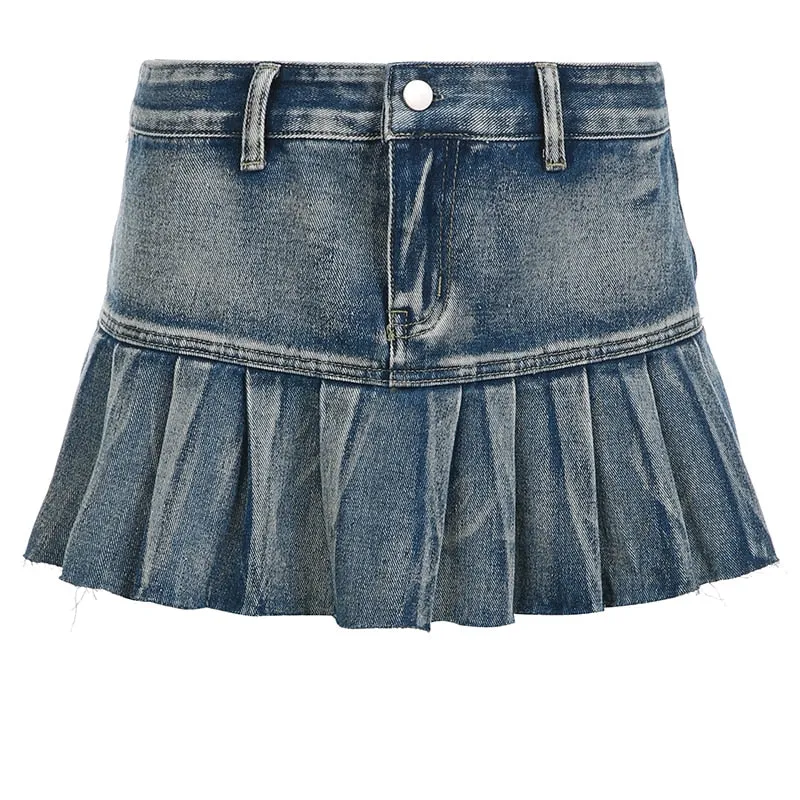 Mia Plated Denim Skirt