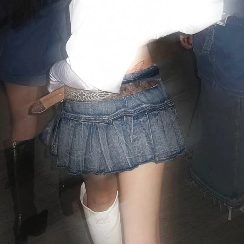 Mia Plated Denim Skirt