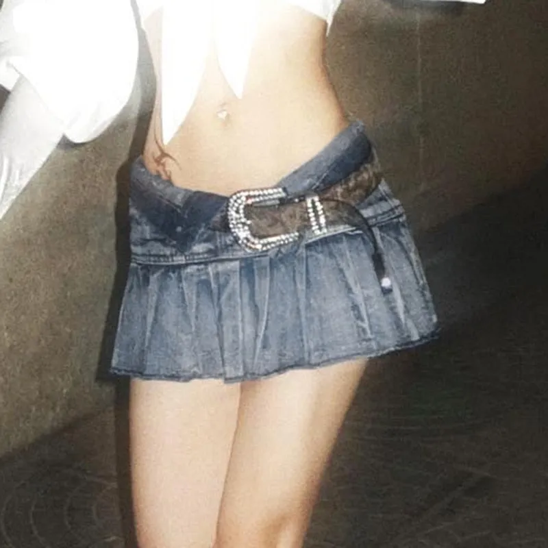 Mia Plated Denim Skirt