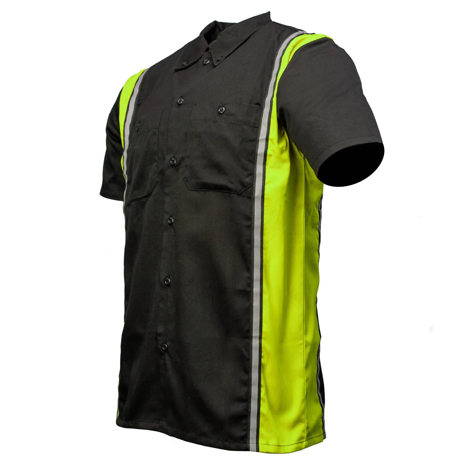 Milwaukee Motorcycle Clothing Co. MDM11611 Men's Black and Neon-Green Button Up Mechanic Shirt w/ Reflective Stripe