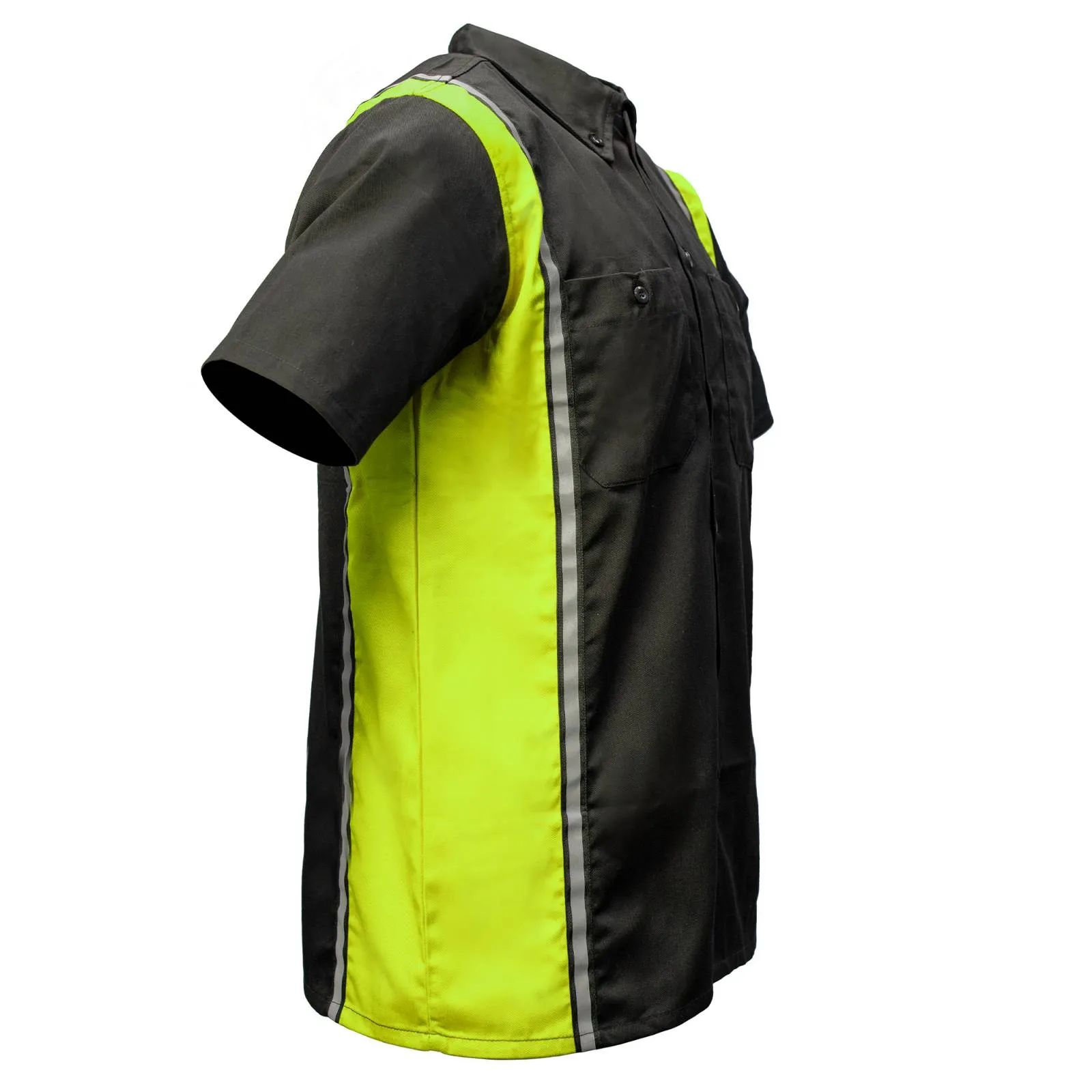 Milwaukee Motorcycle Clothing Co. MDM11611 Men's Black and Neon-Green Button Up Mechanic Shirt w/ Reflective Stripe