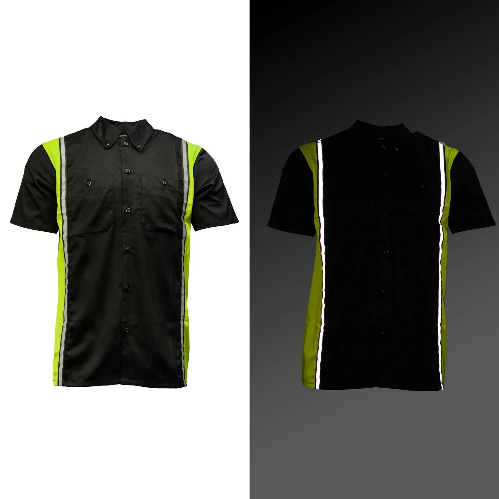 Milwaukee Motorcycle Clothing Co. MDM11611 Men's Black and Neon-Green Button Up Mechanic Shirt w/ Reflective Stripe