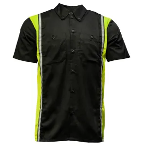 Milwaukee Motorcycle Clothing Co. MDM11611 Men's Black and Neon-Green Button Up Mechanic Shirt w/ Reflective Stripe