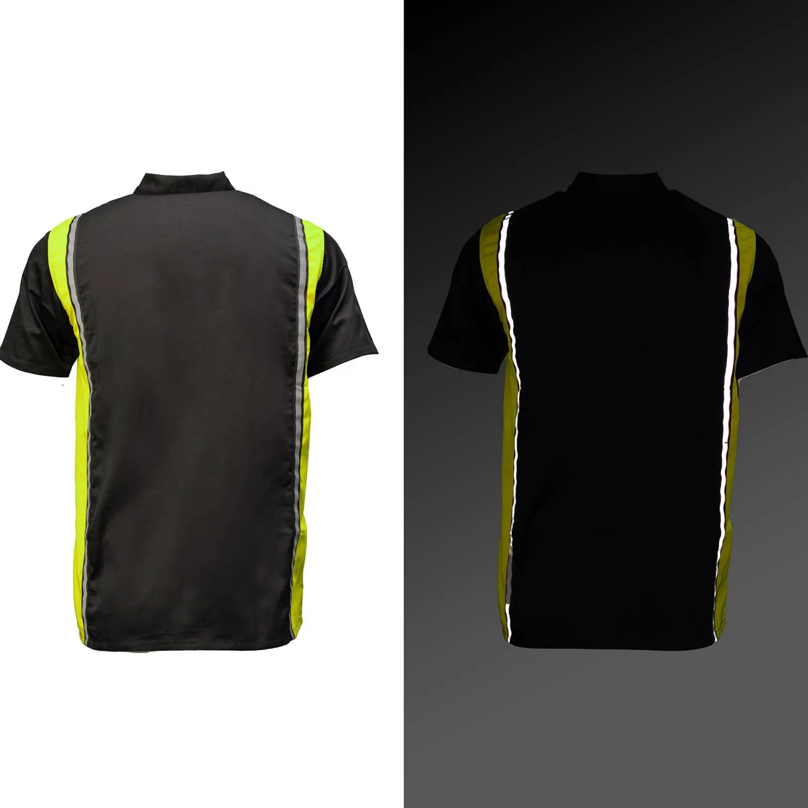 Milwaukee Motorcycle Clothing Co. MDM11611 Men's Black and Neon-Green Button Up Mechanic Shirt w/ Reflective Stripe