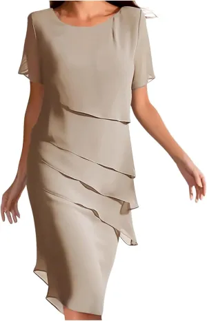 Mother of The Bride Dress for Women Elegant Formal Dress Chiffon Flowy Evening Outfit Party Dress Ruffle Flowy Dress